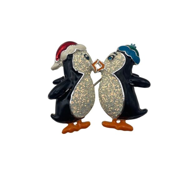 Lot Of 5 Holiday Brooch Pins Vintage To Modern Festive Cat Penguin Poinsettia - Picture 12 of 16